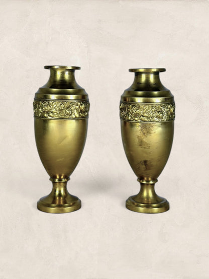 Victorian Brass Vases with repoussé floral decoration (Pair)