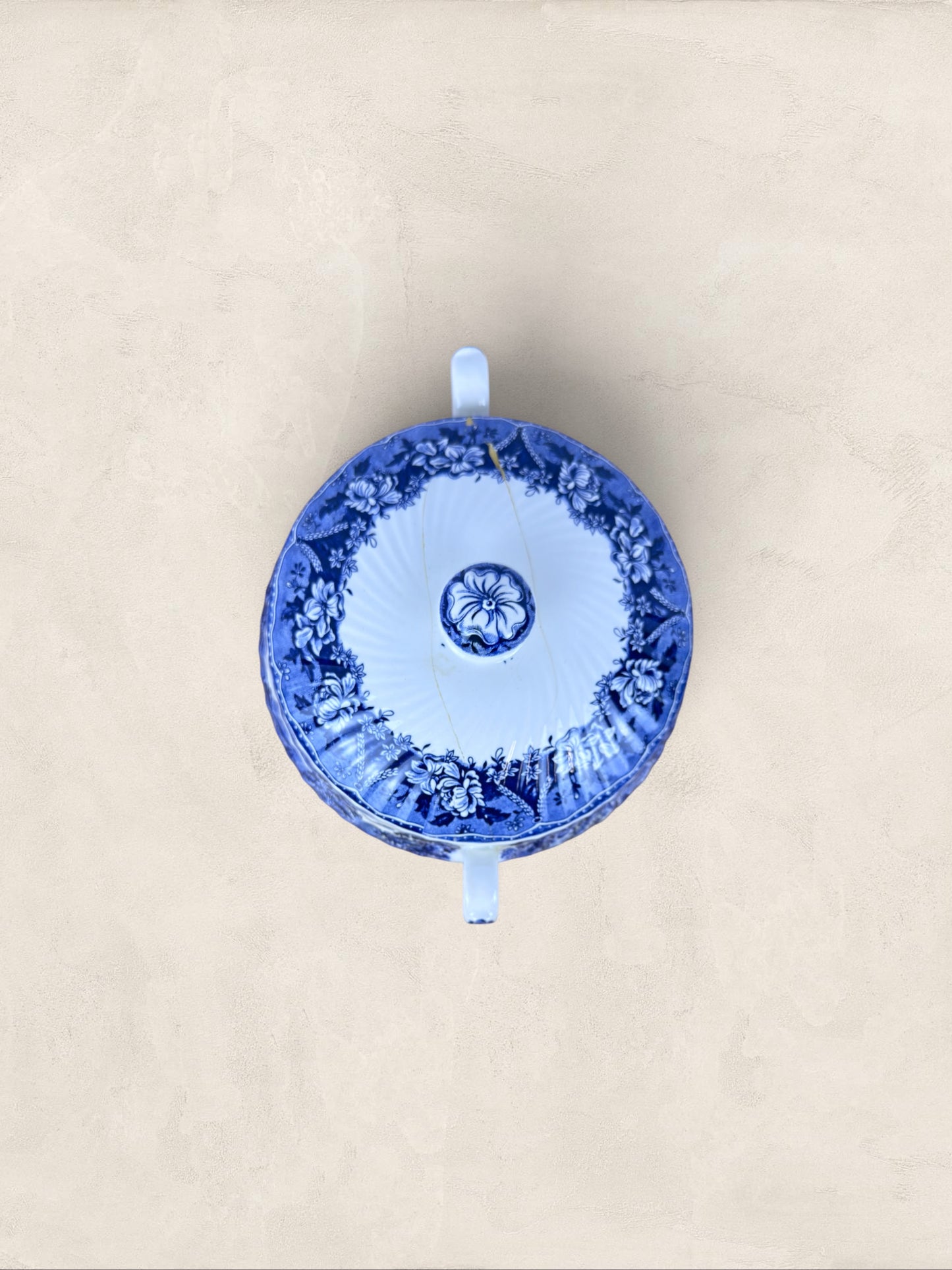 English Blue & White “Old Castle” Covered Tureen by Barratts Staffordshire