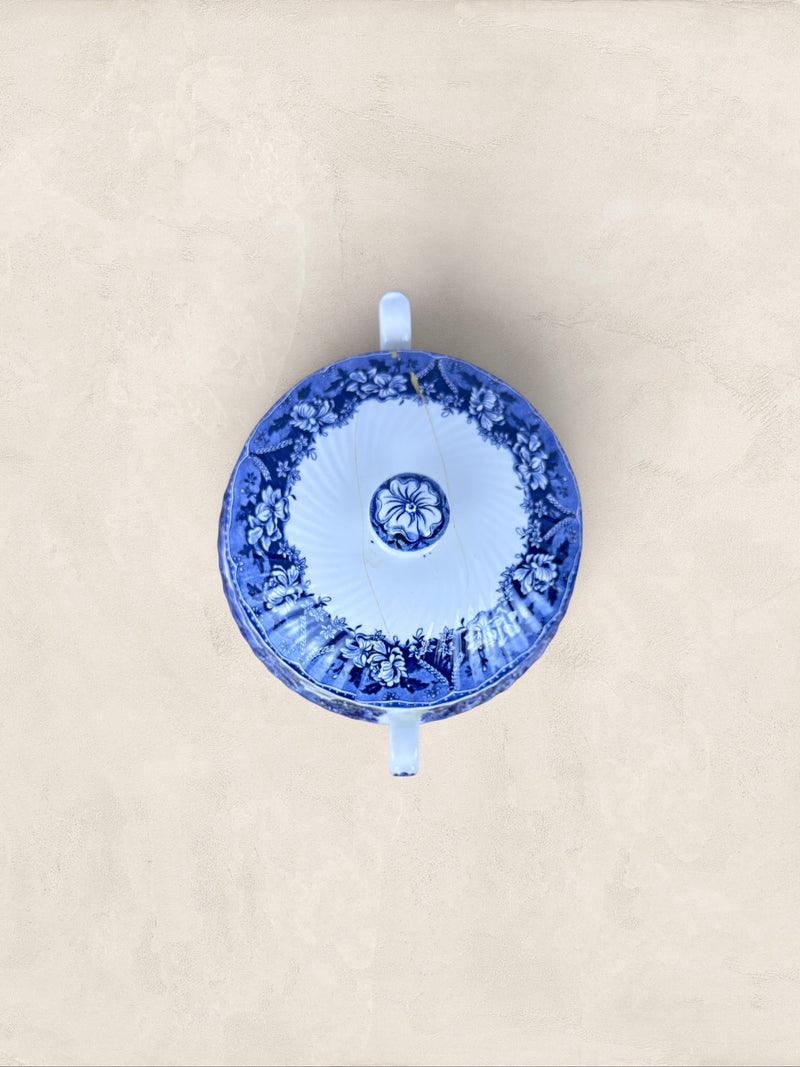 English Blue & White “Old Castle” Covered Tureen by Barratts Staffordshire