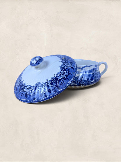 English Blue & White “Old Castle” Covered Tureen by Barratts Staffordshire