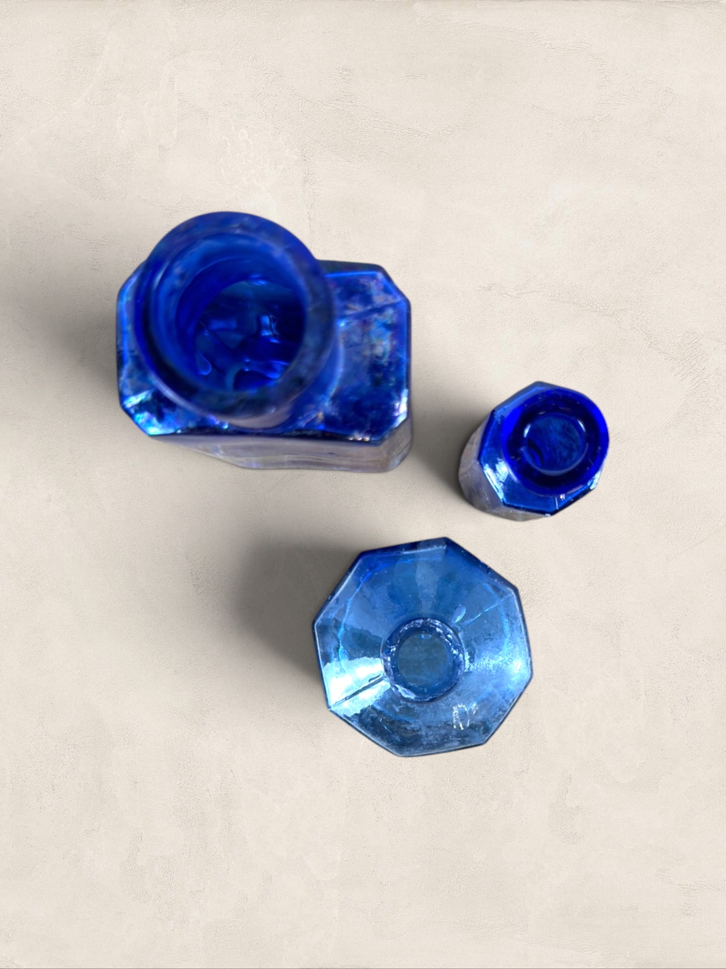 Set of Three English Cobalt Blue Glass Apothecary Bottles