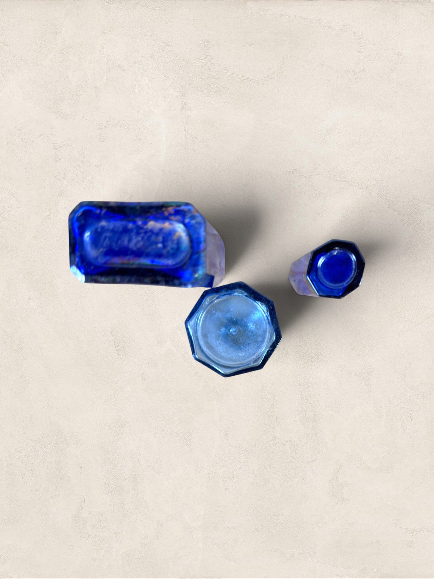 Set of Three English Cobalt Blue Glass Apothecary Bottles