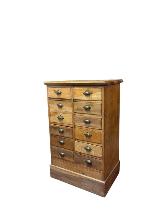 Pine 12-drawer apothecary cabinet c. 1900