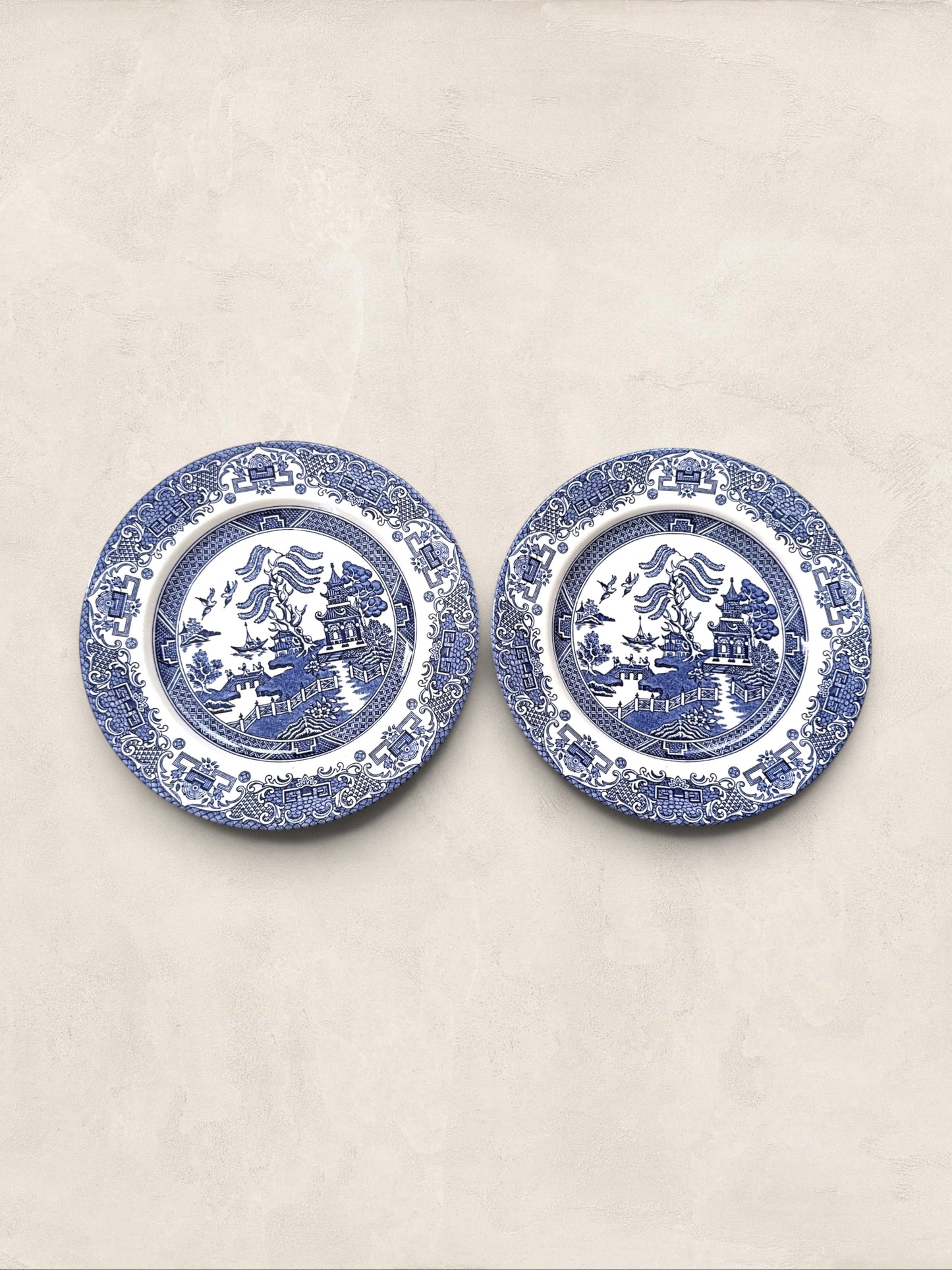 English Blue & White Chinoiserie Transferware Luncheon Plates