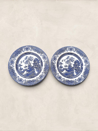 English Blue & White Chinoiserie Transferware Luncheon Plates