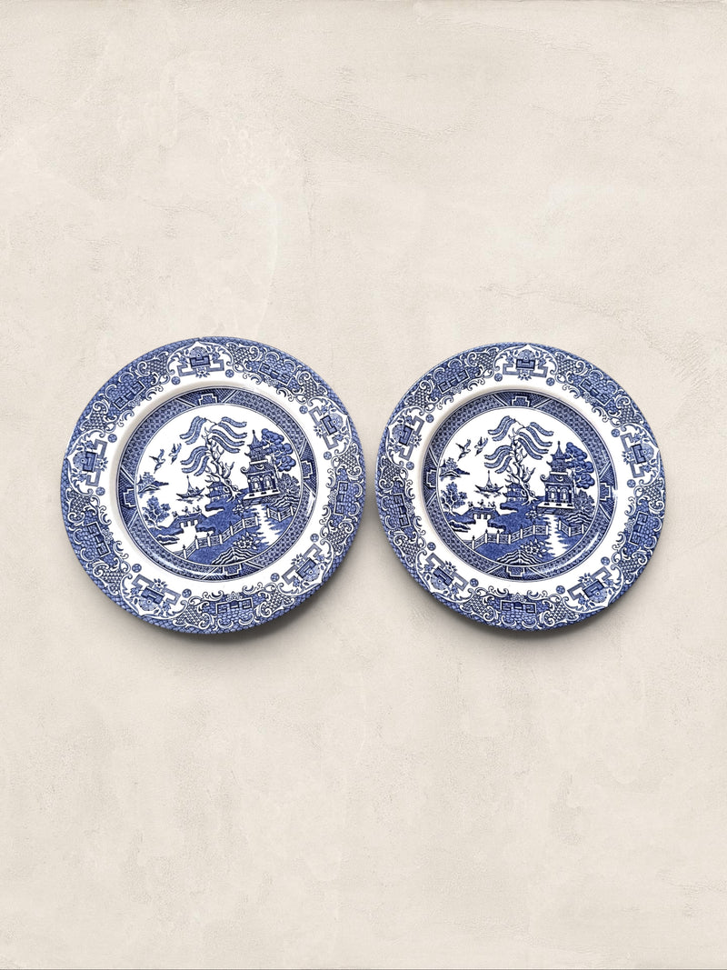 English Blue & White Chinoiserie Transferware Luncheon Plates