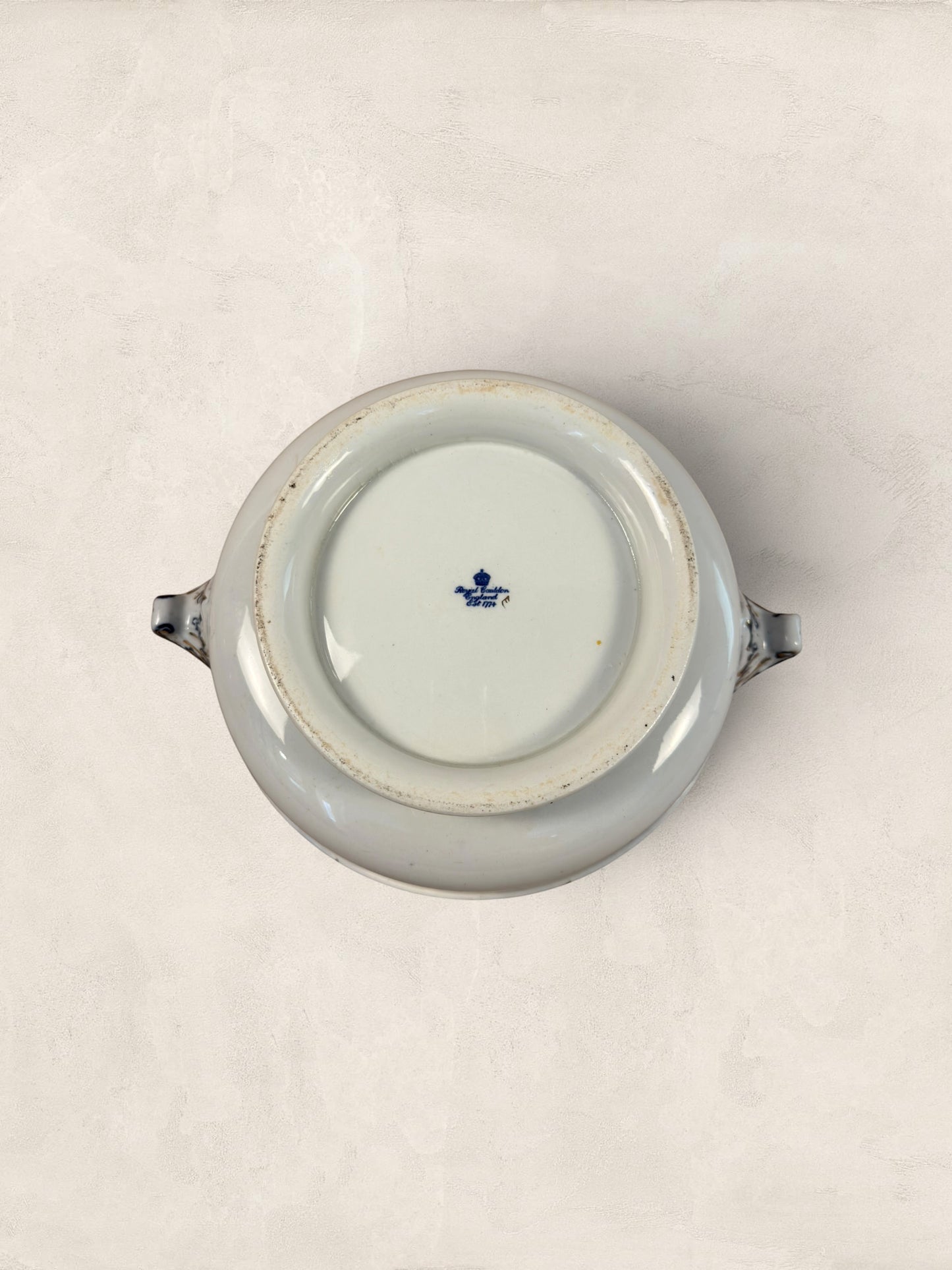 Stone and Relic Royal Cauldon 'Cromer' blue transferware covered tureen with scenic landscape detail and handles.