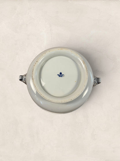Stone and Relic Royal Cauldon 'Cromer' blue transferware covered tureen with scenic landscape detail and handles.